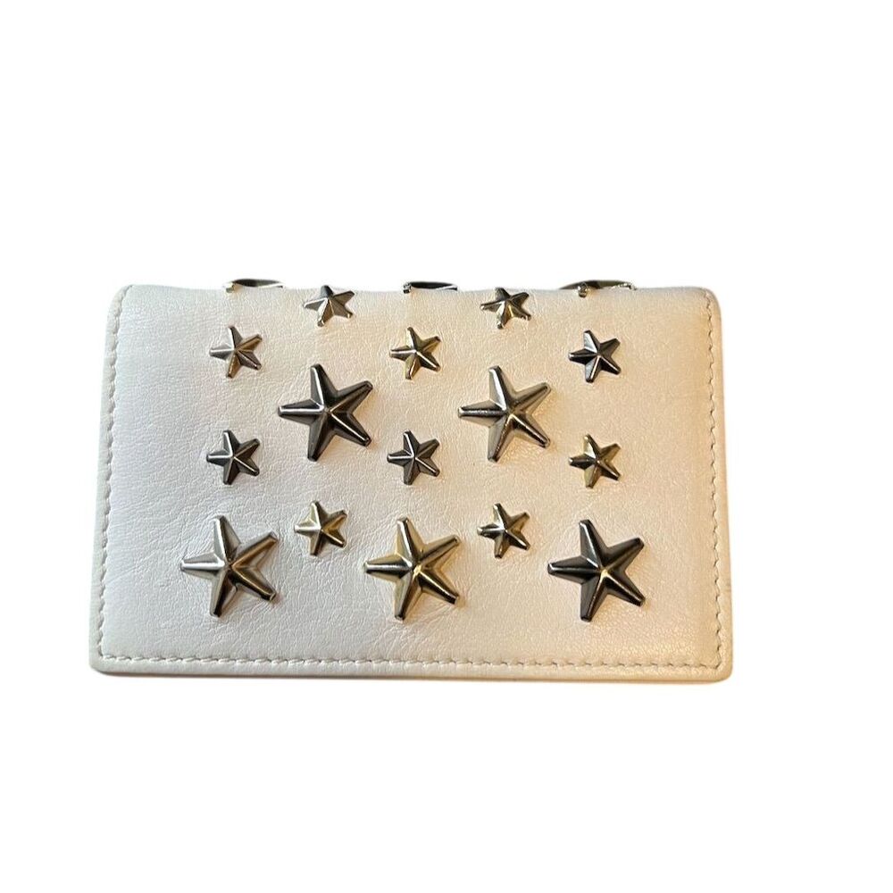 Jimmy Choo Unisex Cream Leather Star-Studded Card Wallet